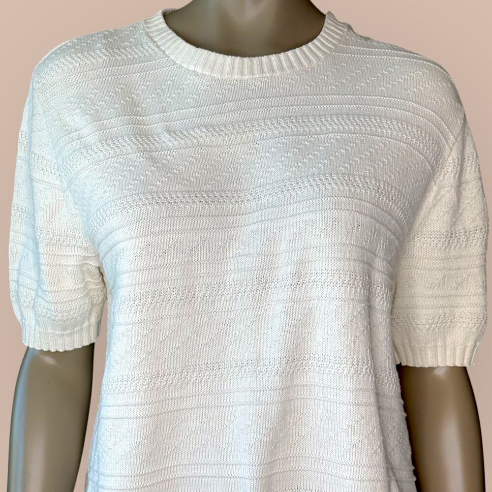 Classic Elements Vintage Short Sleeves Cotton Cable Knit Sweater Womens L White - Picture 4 of 12